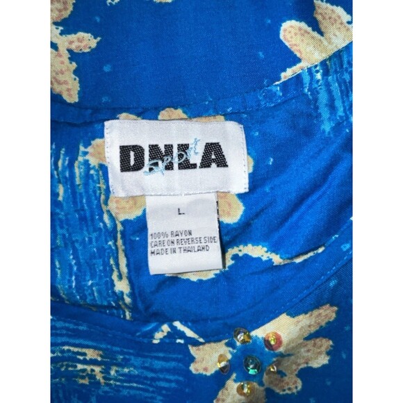 Hawaiian Mumu Dress Beach Y2K Large Womens Fish Sequin Tropical Coastal - Picture 13 of 14